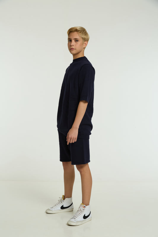 Kids navy cord set, side view