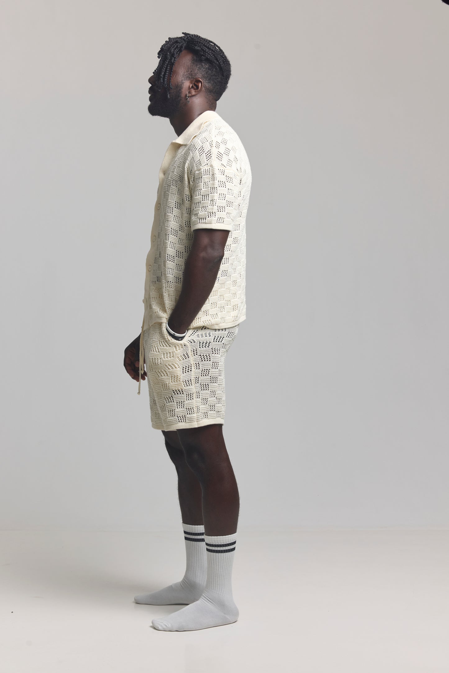 Beige Mosaic Knit Set Side view