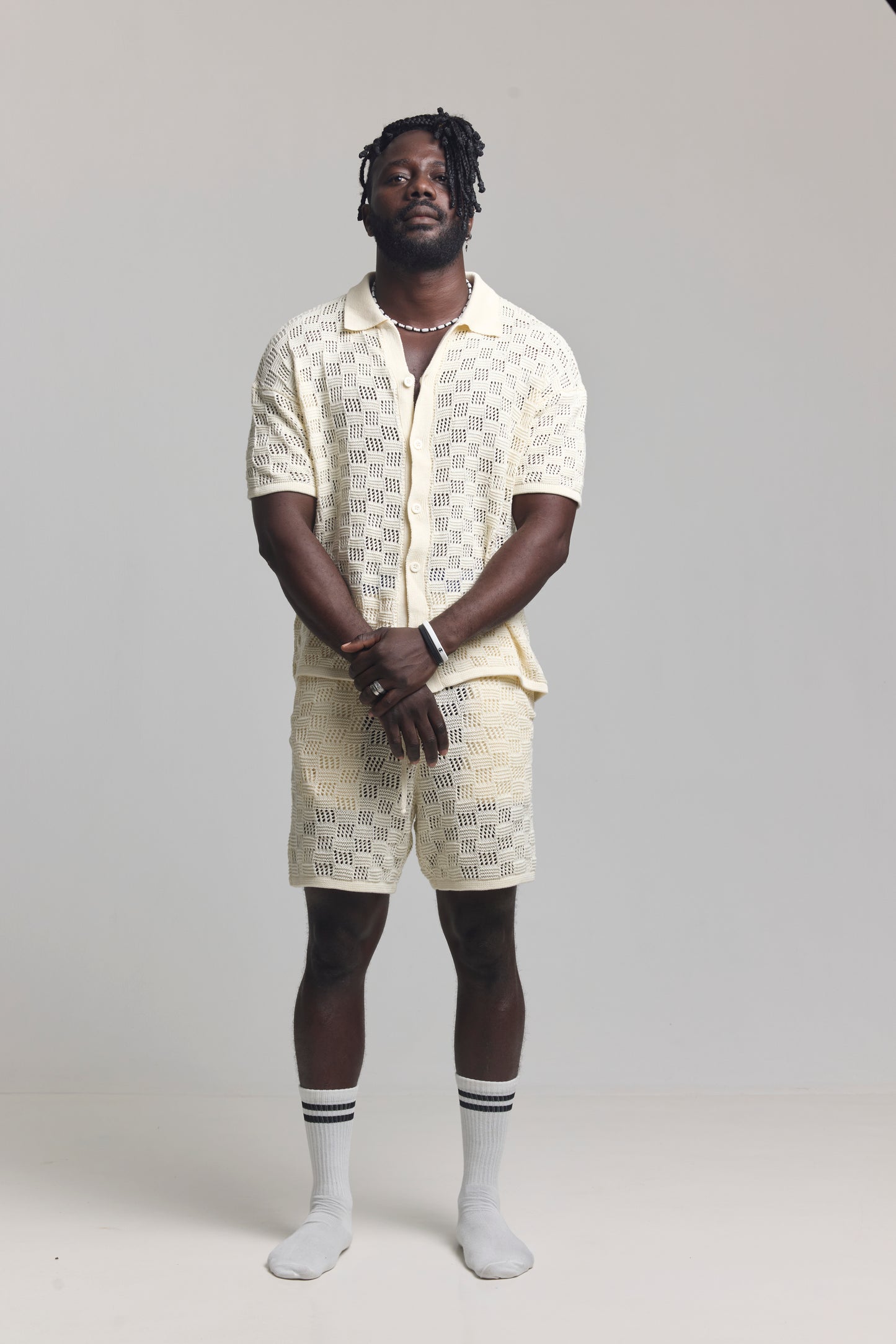 Beige Mosaic Knit Set with Socks