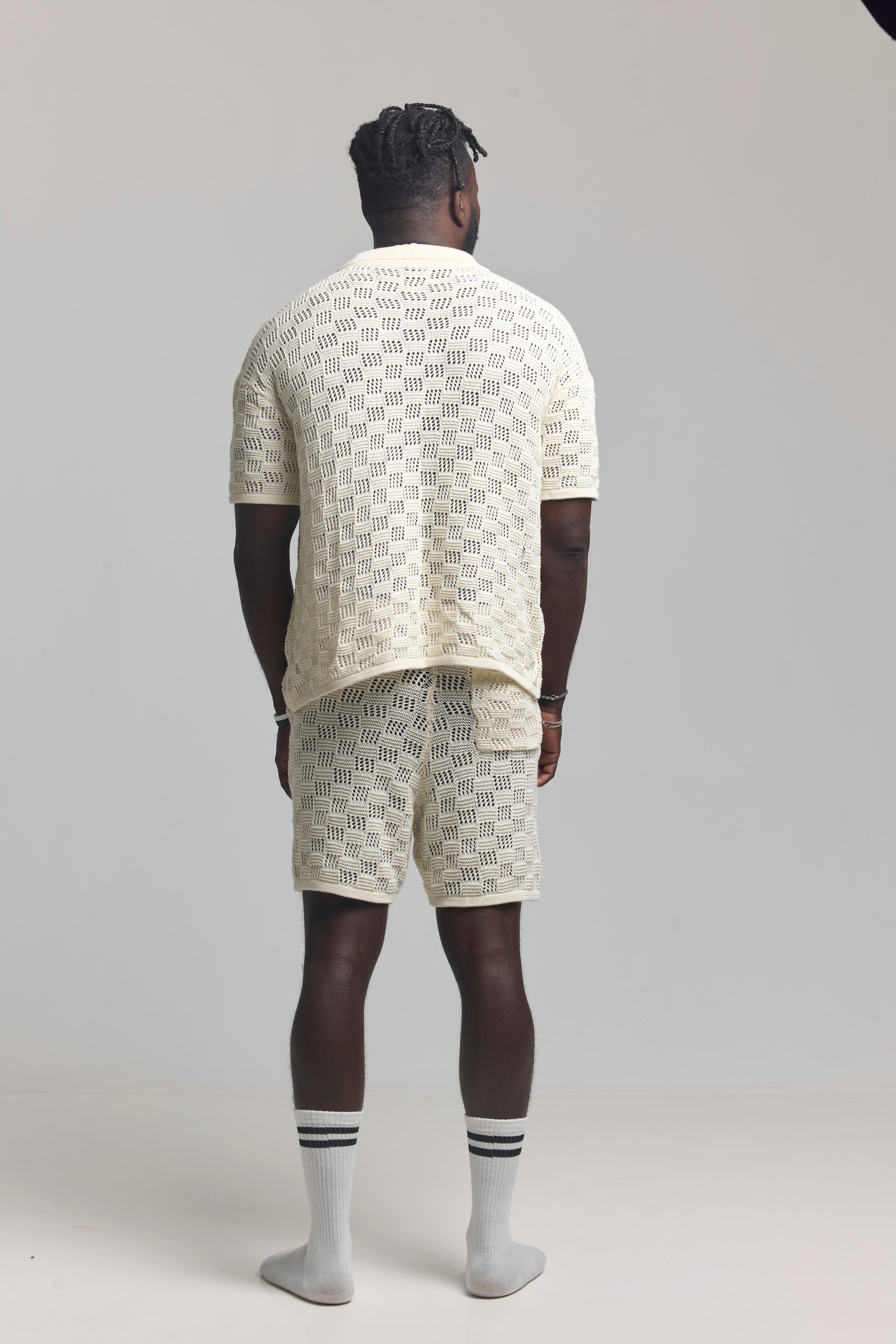 Beige Mosaic Knit Set back view