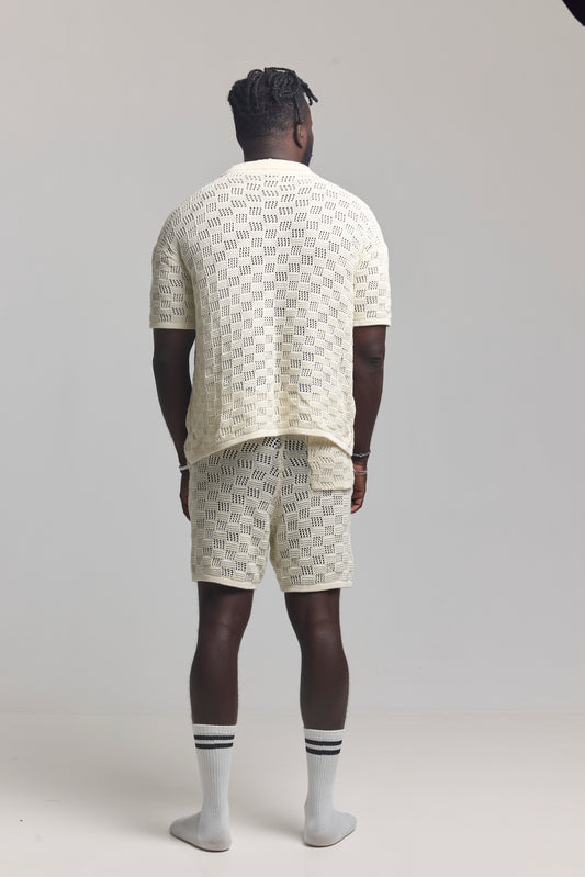 Beige Mosaic Knit Set back view