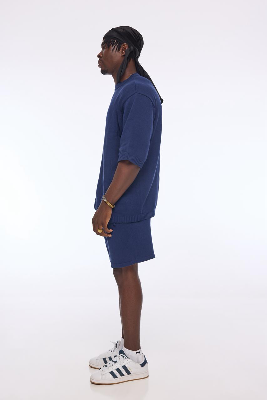 Navy cord set, side view showing fit