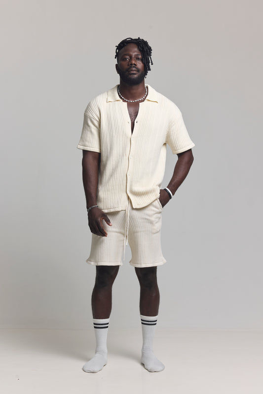 Raw Ivory Bold Cord Set, front view, styled with white socks and sneakers