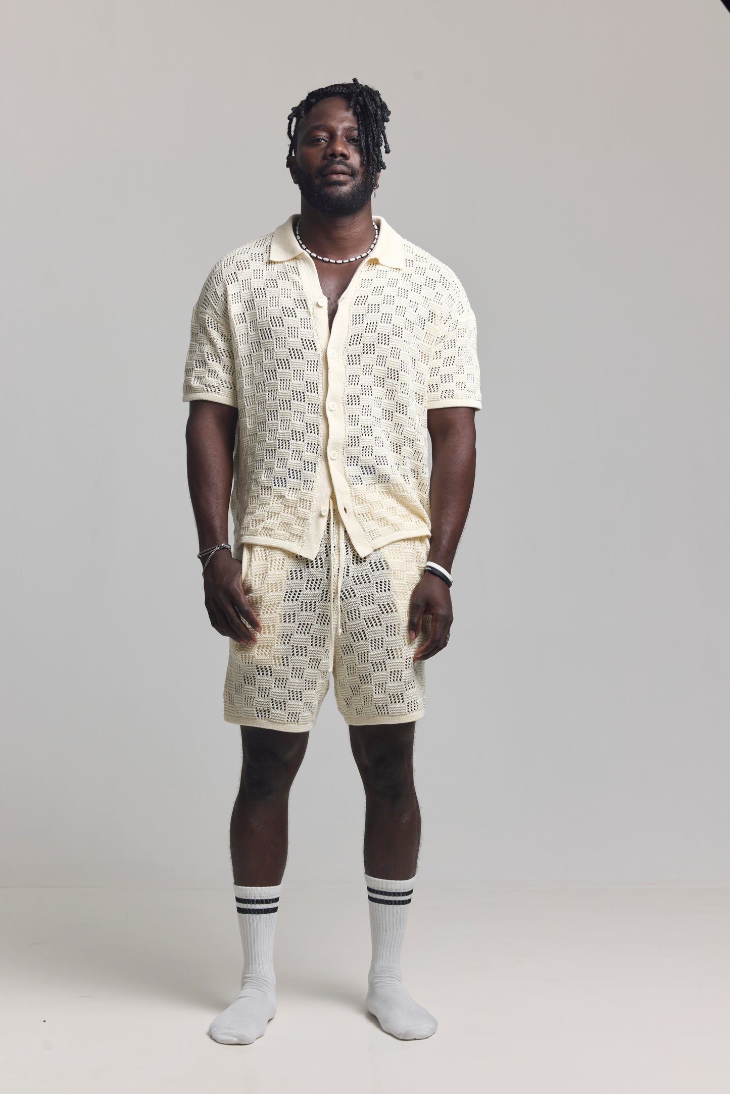Beige Mosaic Knit Set