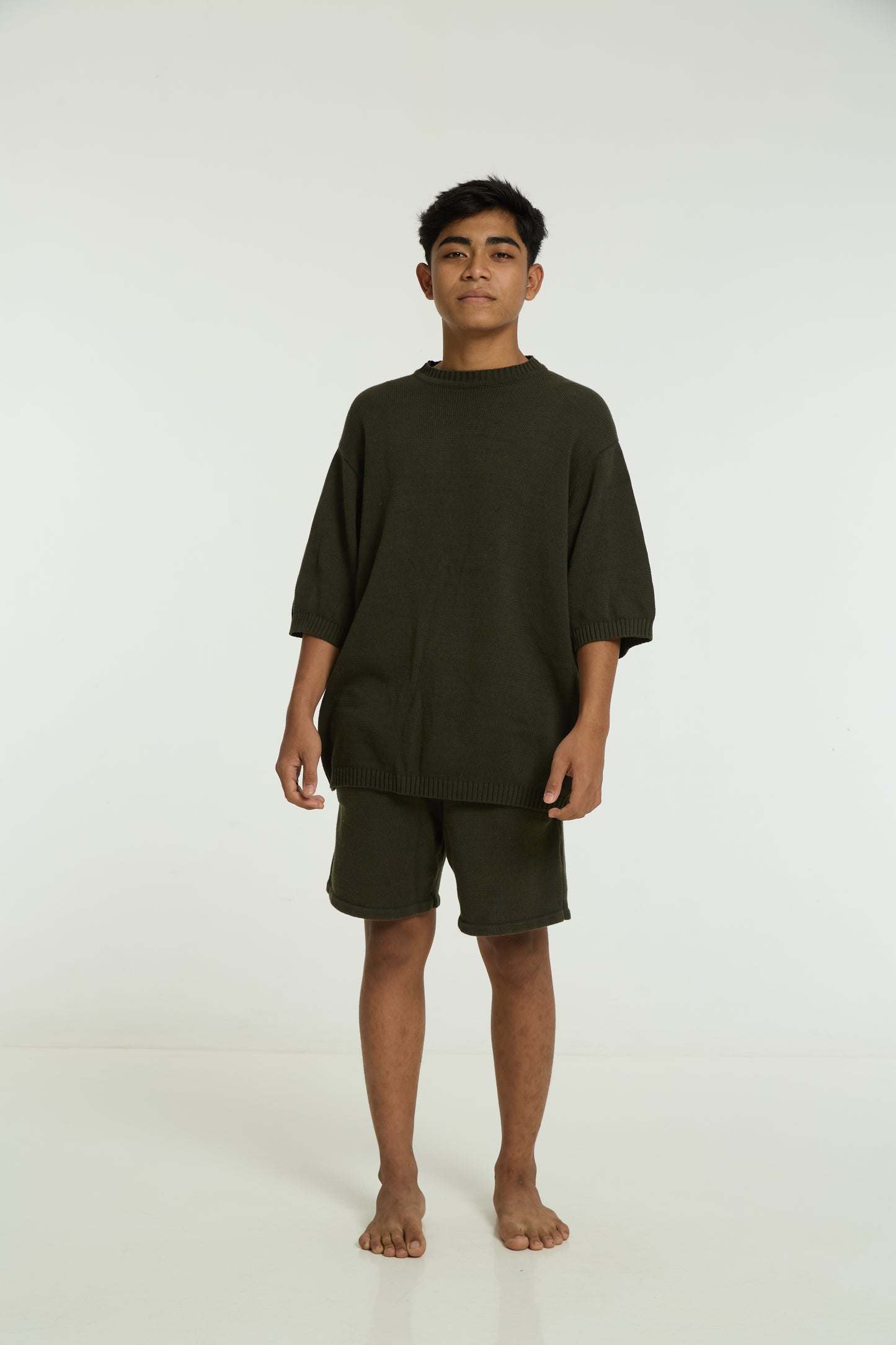 Kids olive cord set, front view